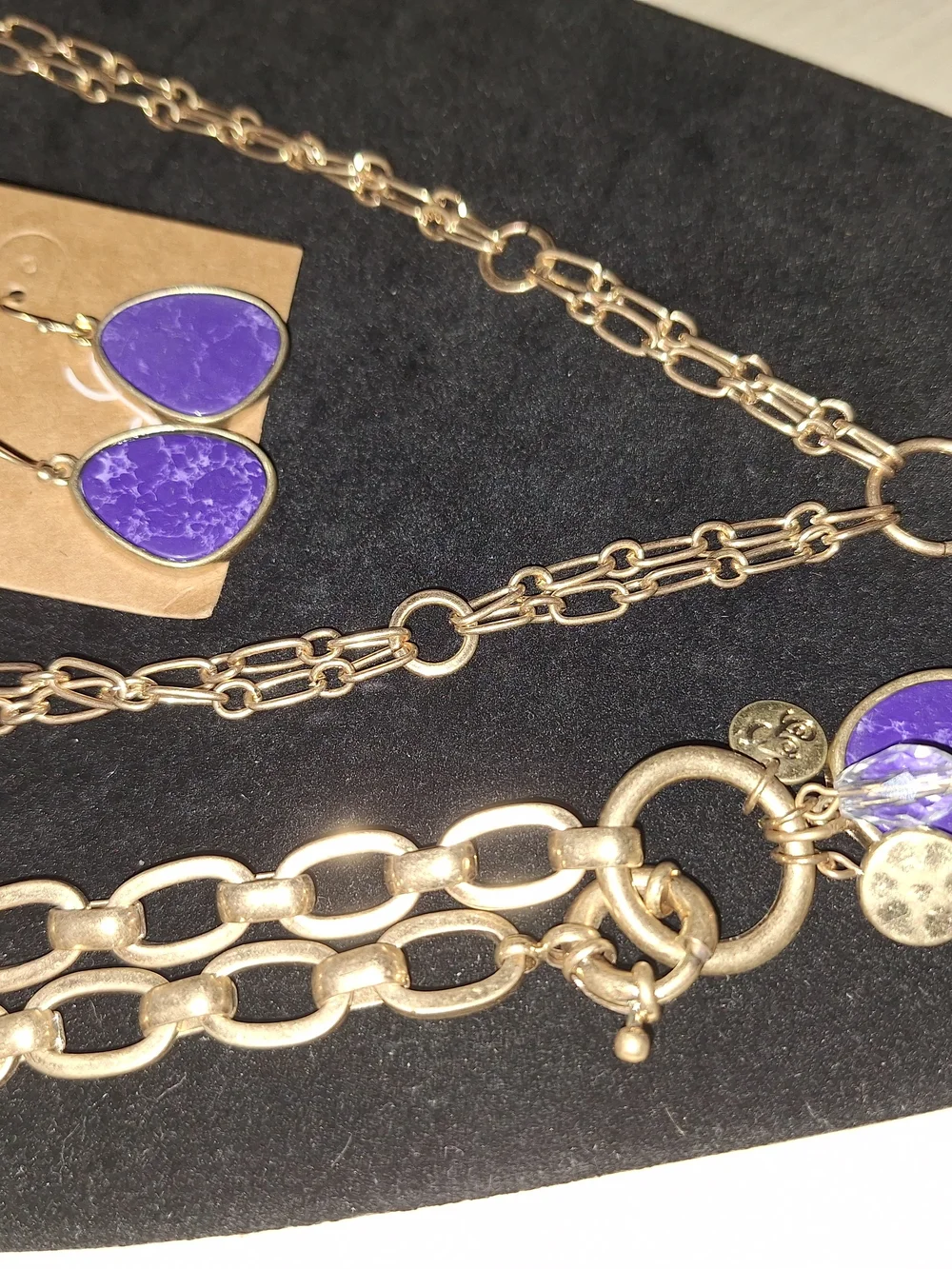 Plunder Brushed Gold-Tone Blue Marbled Gemstone Jewelry Set